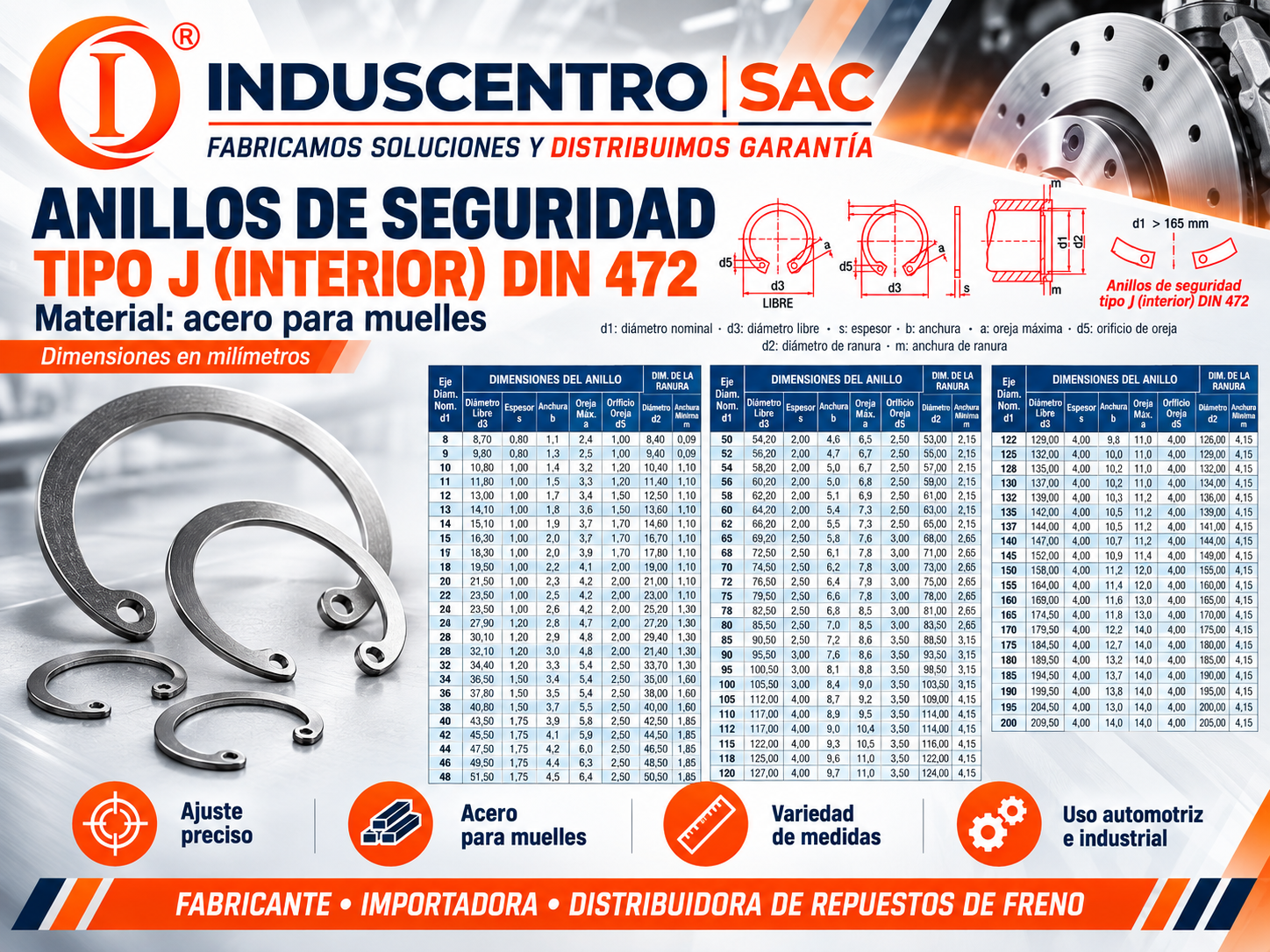 Anillos de Seguridad Tipo J DIN 472